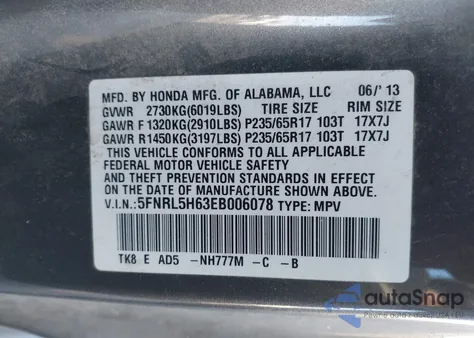2014 Honda Odyssey Ex-L z USA, uszkodzony, nr VIN 5FNRL5H63EB006078